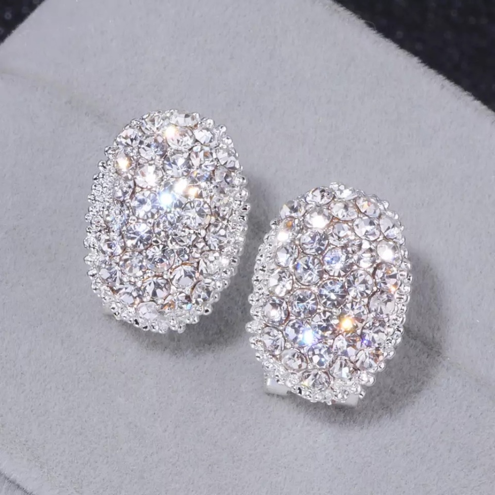 Silver Cluster Simulated Diamond Crystal Earrings